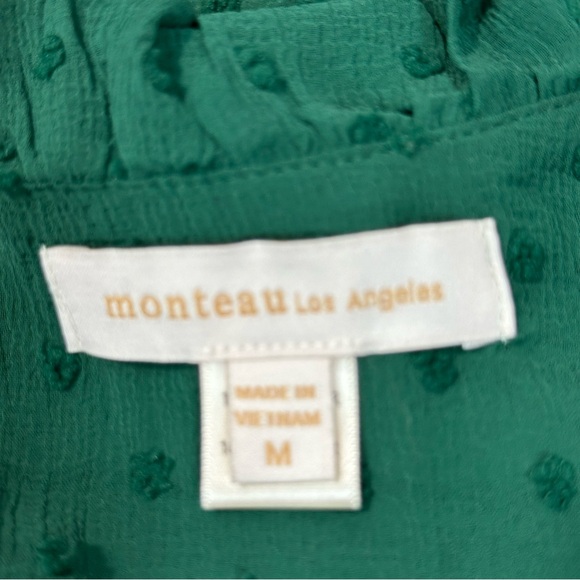 MONTEAU Green Dress Eyelets Lace Sheer Ruffle Botton/Sleeves V-Neck Belt… - Picture 5 of 11